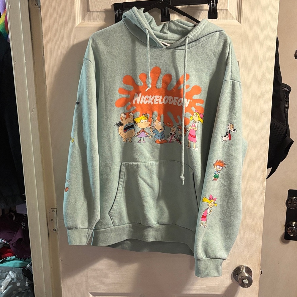 Nickelodeon Mint Green Hoodie with Orange Logo